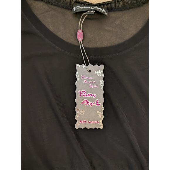 Pretty Angel NWT Women's Black Sheer Mesh Long Sleeve Crop Top Lagenlook- L/XL - Picture 4 of 6